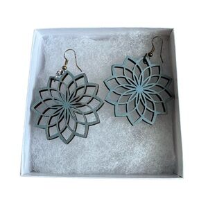 Delicate Blue - Wood Floral Earrings. Lightweight and in Excellent Condition!
